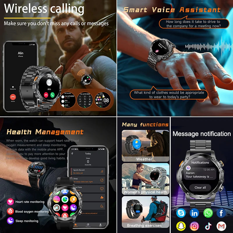 Military watch Bluetooth calling and notification display