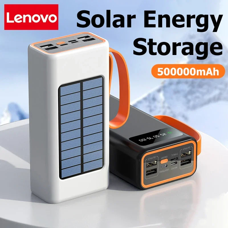 Lenovo Solar Power Bank – Built-in Cables, Solar Charging & LED Flashlight Digispots