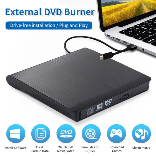External CD Player Type-C USB 3.0 2 in 1 Portable Optical Drives DVD Burner CD RW ROM Reader Writer Recorder for Desktop Laptop Digispots
