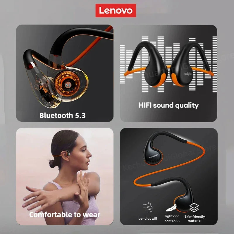 Lenovo sport headphones in use running outdoor
