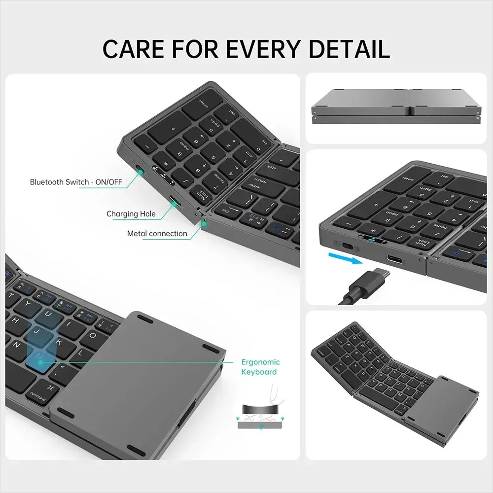 Portable keyboard USB-C charging port and battery