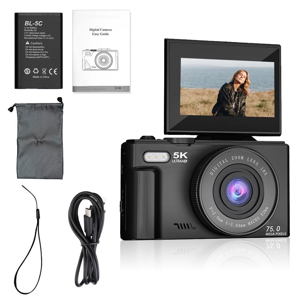 Ourlife 5K Vlog Camera – 180° Flip Screen, Built-in Flash & Multiple Shooting Modes Digispots