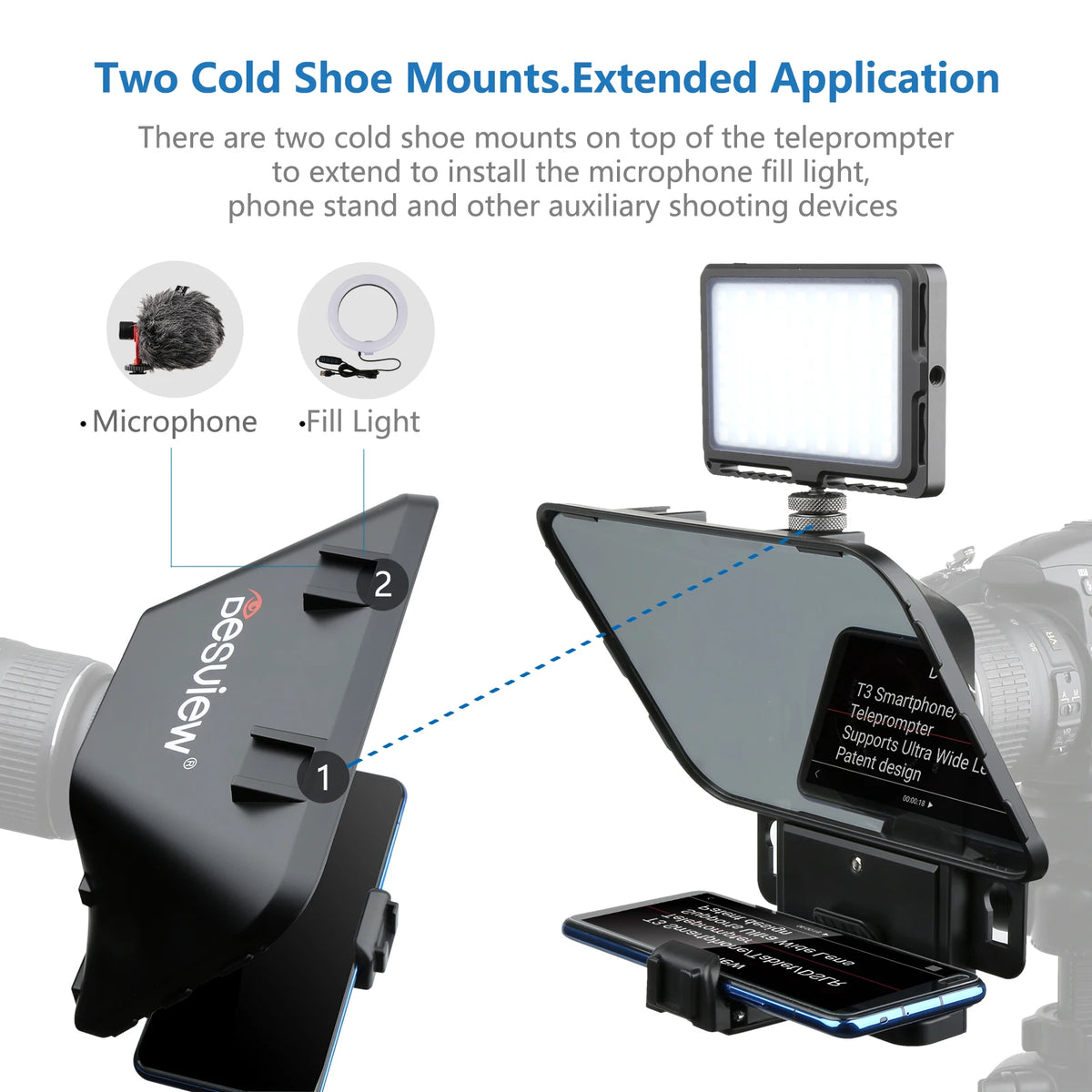 Desview T3 Teleprompter – iPad, Tablet & Smartphone with Wireless Remote Control Digispots