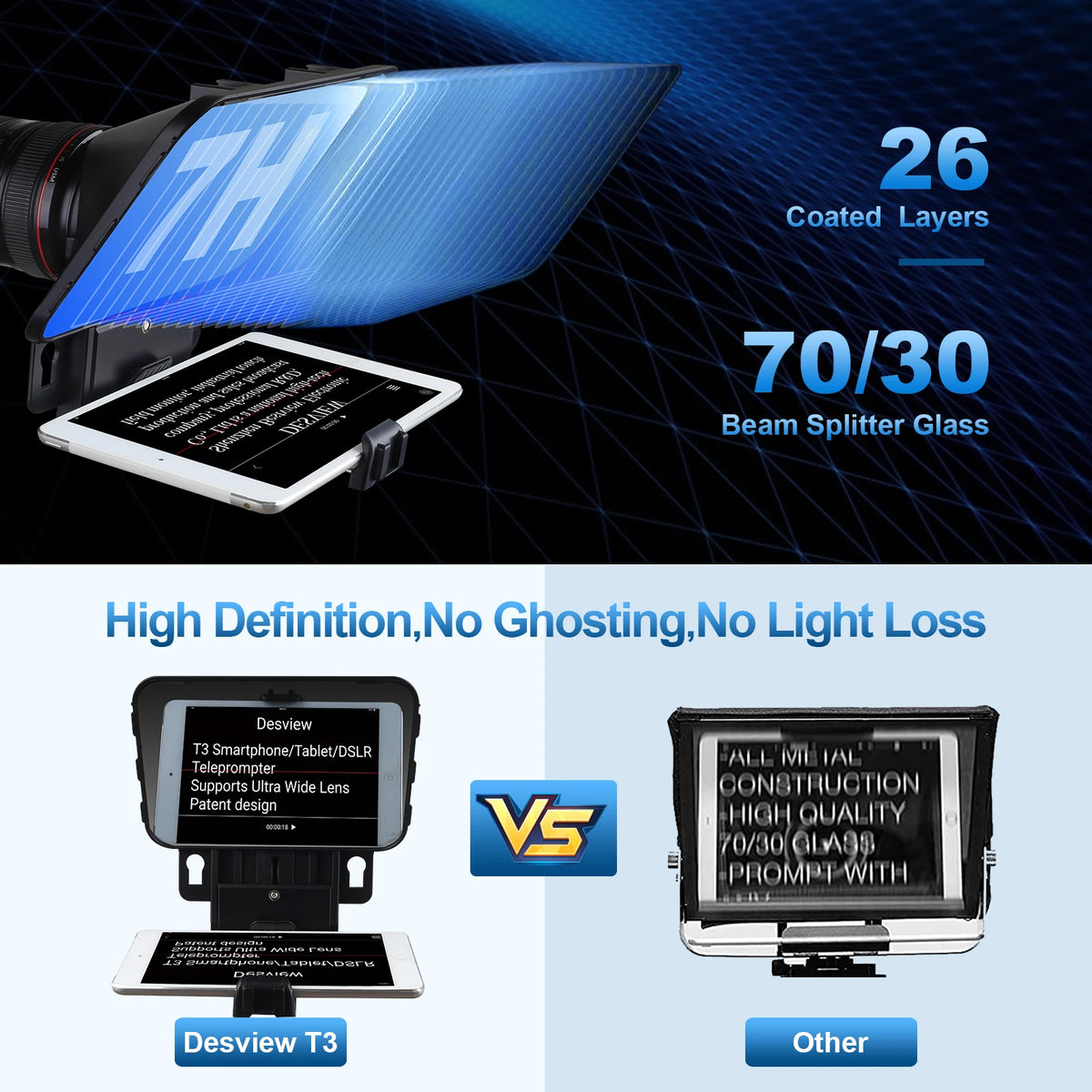 Desview T3 Teleprompter – iPad, Tablet & Smartphone with Wireless Remote Control Digispots
