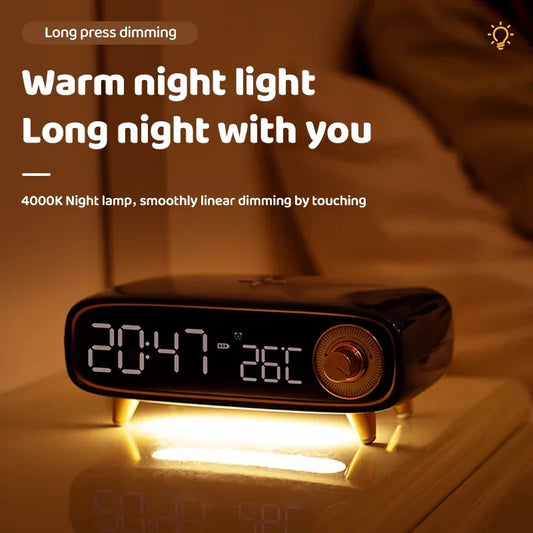 6-in-1 Bedside Charging Station – Bluetooth Speaker, 15W Wireless Charger, Night Light, Alarm Clock & Temperature Display Digispots