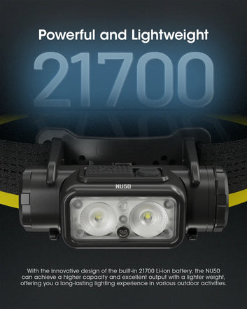 Original Nitecore NU50 Headlamp Running Head Light 1400 Lumen Lightweight Headlamp 4000mAh Battery USB-C Rechargeable Digispots