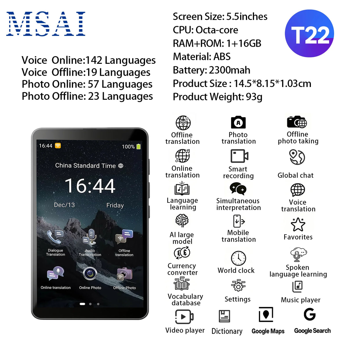 Travel Language Translator – 142 Languages, 5" HD Screen, ChatGPT & 10Hr Battery Digispots