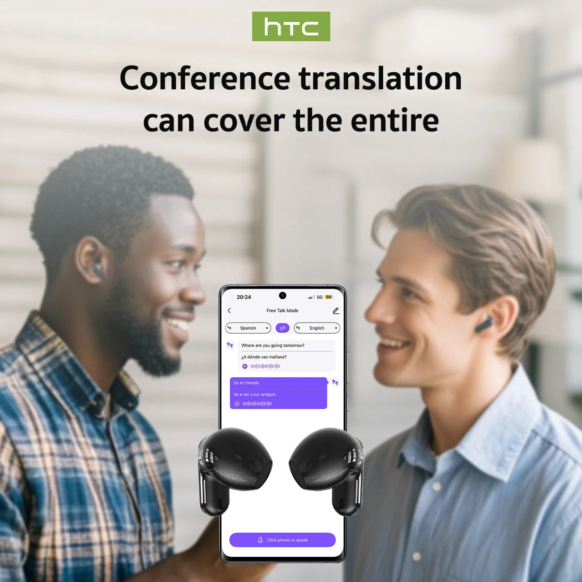 Translator HTC NE20 New Bluetooth 6.0 Wireless Headphones Translation Earphones IPX4 Waterproof Rating Long Battery Life Digispots