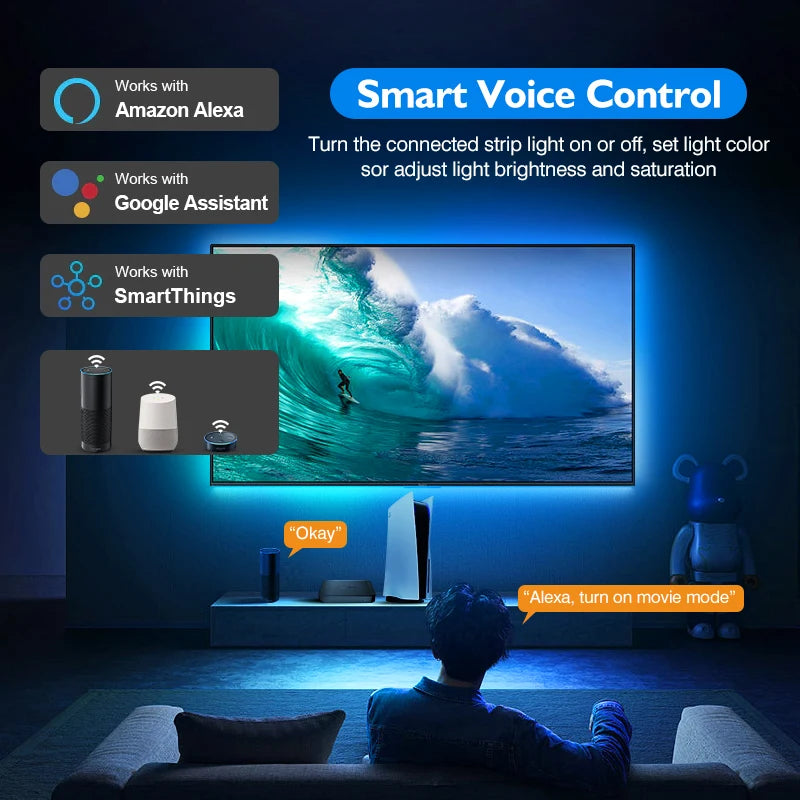 LED Smart Ambient TV Backlight Wifi Alexa Google Assistant Control 4K HDMI-Compatible 2.0 Device Screen Color SyncStrip Lights Digispots