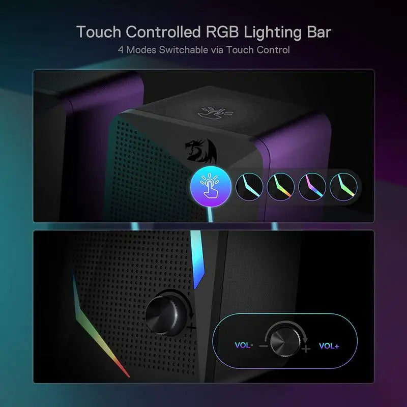 Redragon GS510 Waltz RGB Desktop Speakers – 2.0 Channel Stereo with 4 LED Backlight Modes Digispots