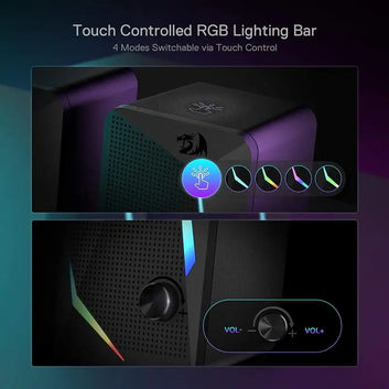 Redragon GS510 Waltz RGB Desktop Speakers – 2.0 Channel Stereo with 4 LED Backlight Modes Digispots