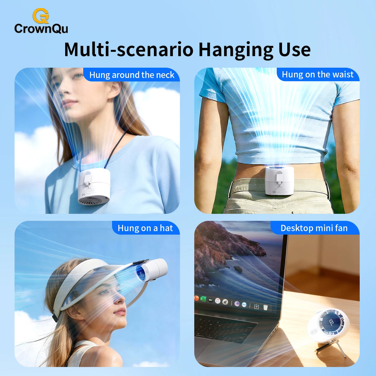 Mini Portable Waist Clip Fan – 3000mAh Battery, 6 Speeds & Digital Display Digispots