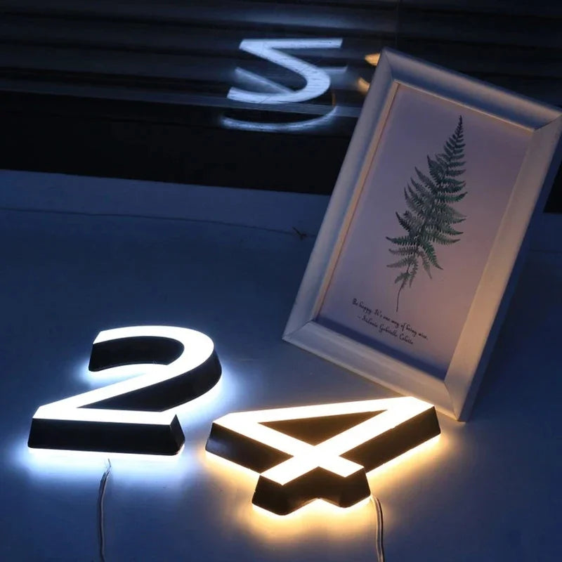 Illuminated house number sign colour options and fonts