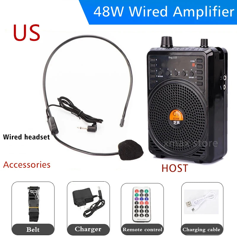 48W Wireless Auto Connection Loudspeaker Wired Bluetooth Teacher Classroom Megaphone Speaker Tour Guide's Amplifier TF Card USB Digispots