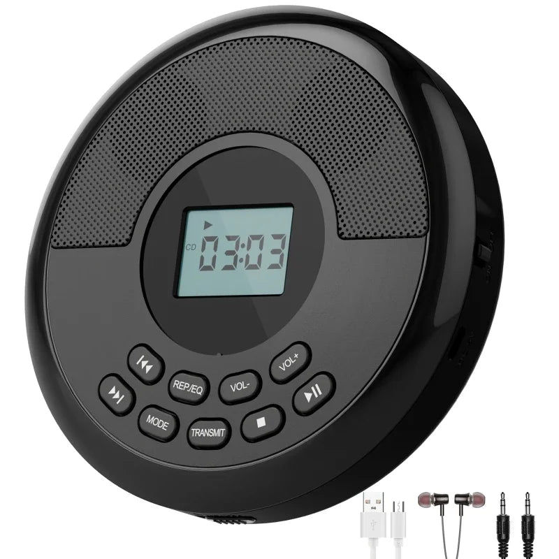 Portable CD Player – Bluetooth, Built-in Speaker, USB/MP3 & Rechargeable Battery Digispots