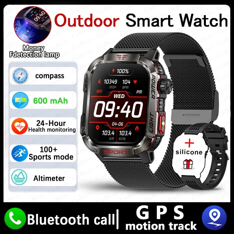 Military Outdoor Smartwatch – GPS, Compass & Bluetooth Calling, 5ATM Waterproof Digispots