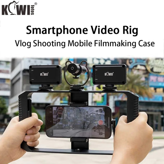 Smartphone video cage rig handheld stabilizer triple cold-shoe
