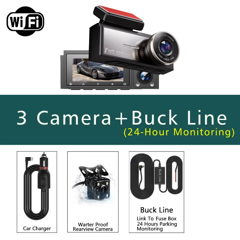 3 Channel WIFI Dash Cam 1080P Car Dvr Interior Vehicle Three Way Camera Mini DVRs Recorder Video Registrator Dashcam Camcord Digispots