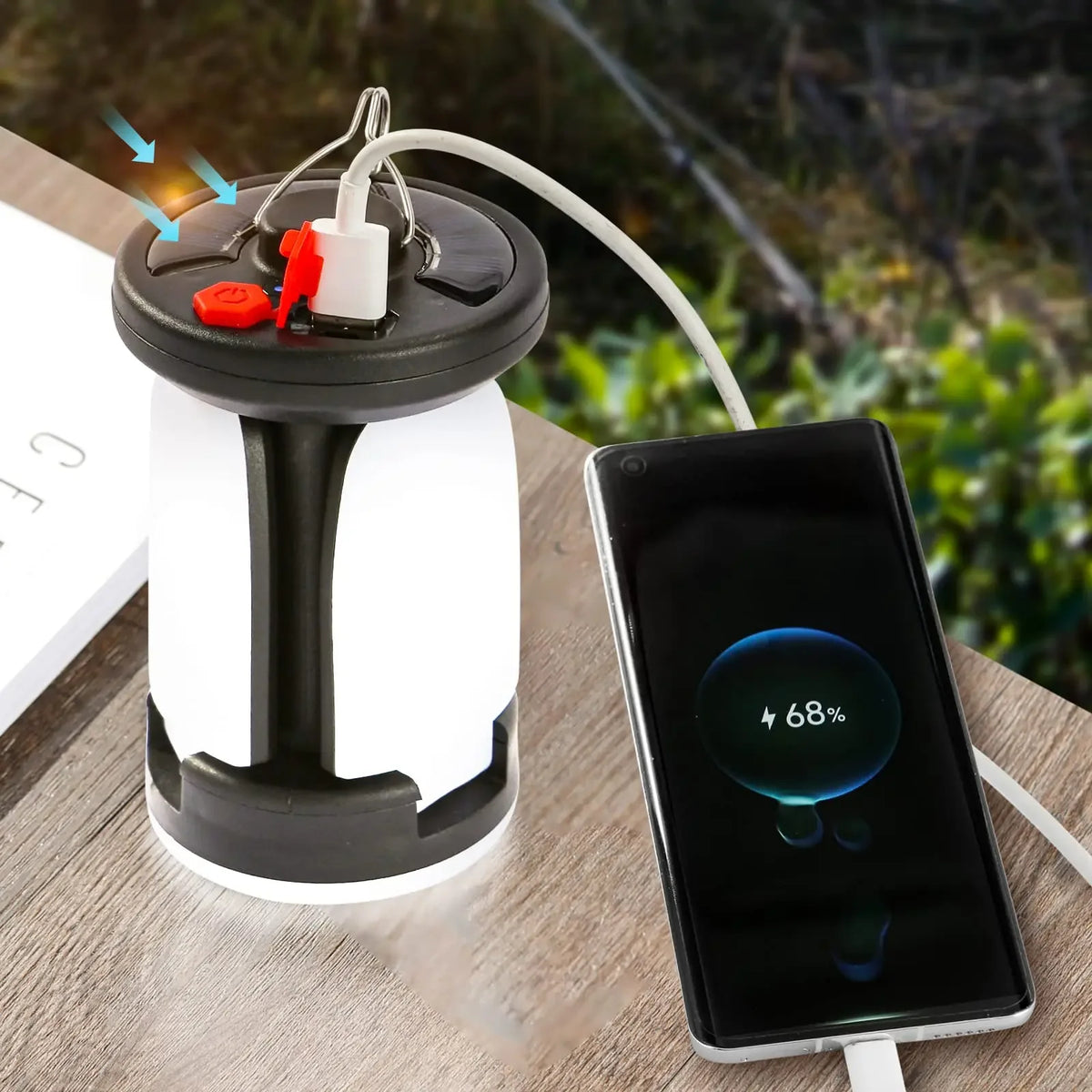 Camping lantern 6 light modes settings close up