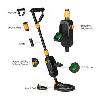 Treasure hunter metal detector in use outdoors soil
