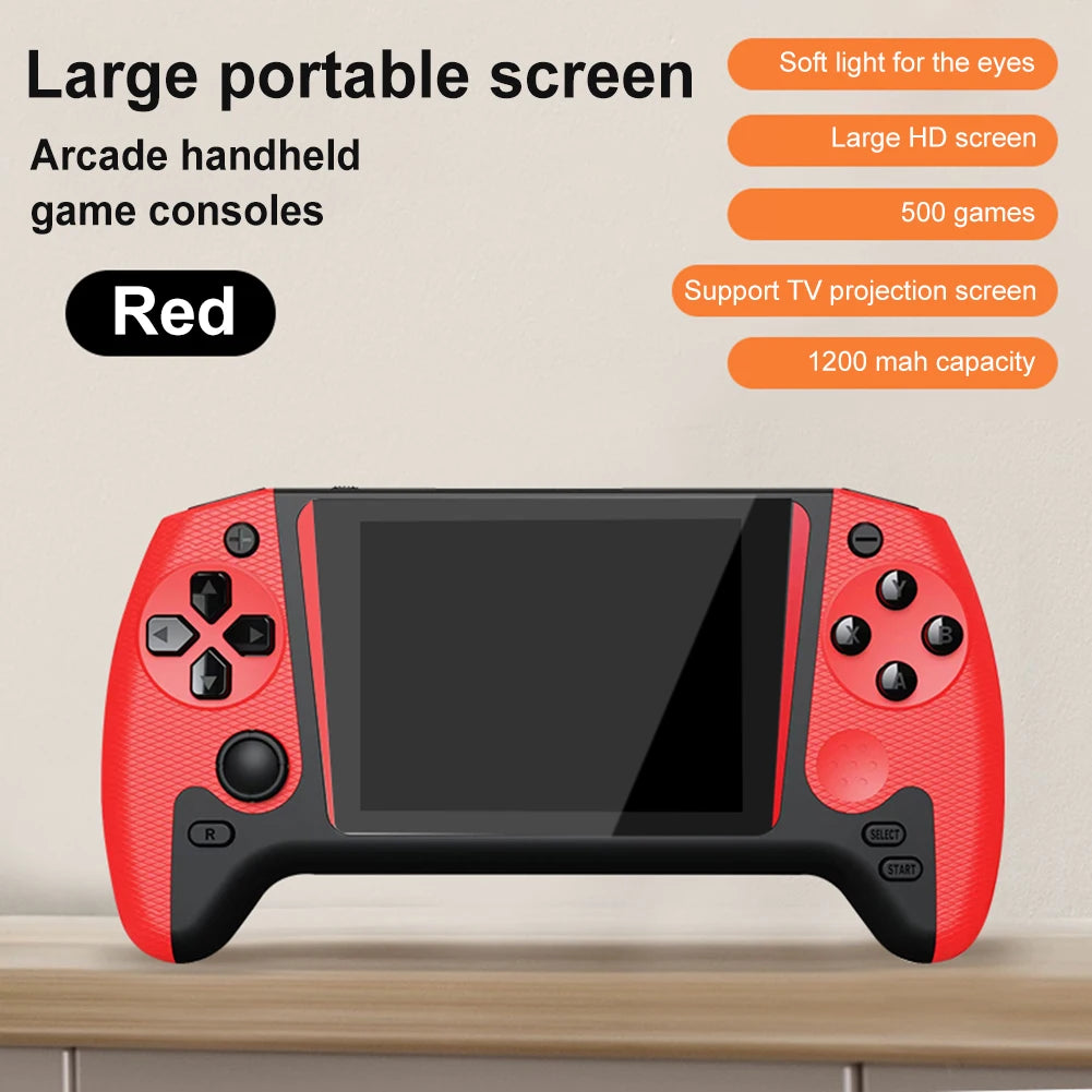 Handheld game console playing retro arcade game