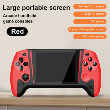 Handheld game console playing retro arcade game