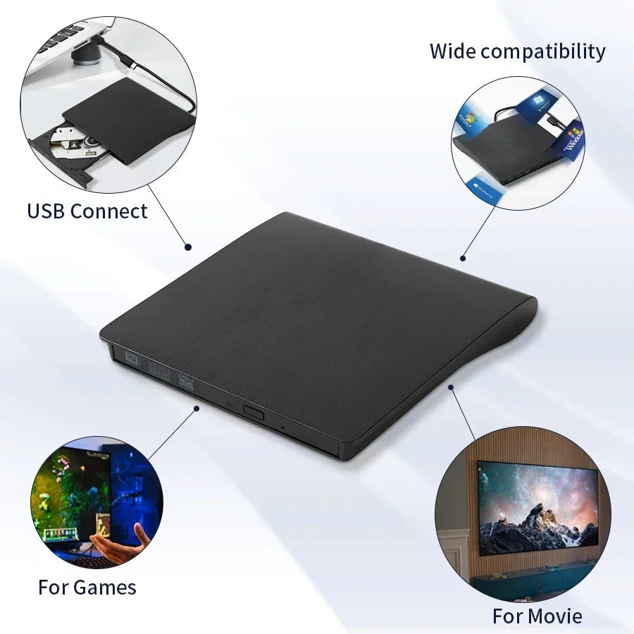 External CD Player Type-C USB 3.0 2 in 1 Portable Optical Drives DVD Burner CD RW ROM Reader Writer Recorder for Desktop Laptop Digispots