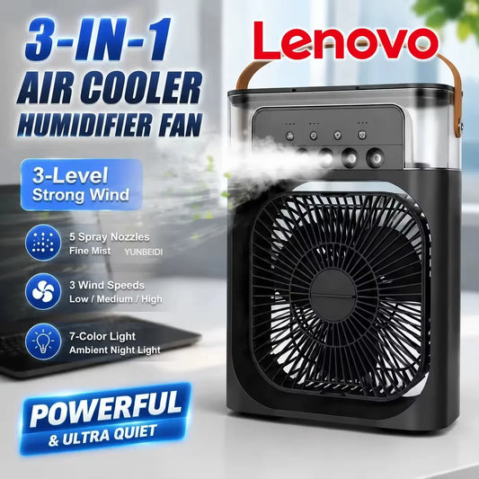 Lenovo 3-in-1 mini air cooler USB fan humidifier and LED night light